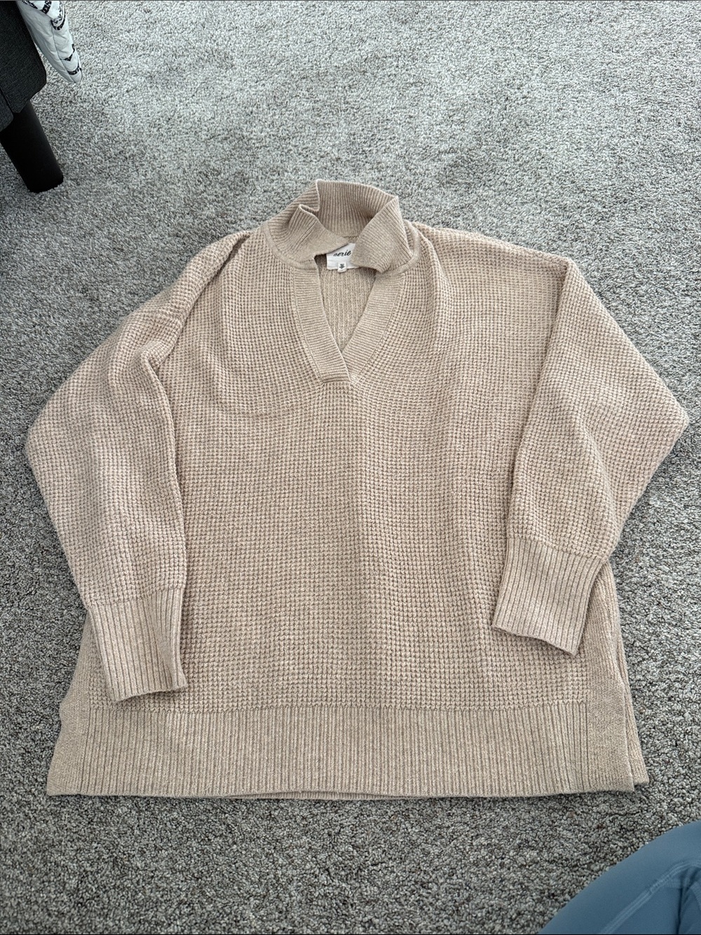 Aerie Women’s CozyUp Waffle Polo Sweater Tan Small
